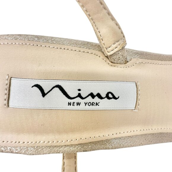 Nina Gerri-Fy Taupe Reflective Heeled Sandals Strappy Rhinestone 10M Formal - Picture 2 of 11